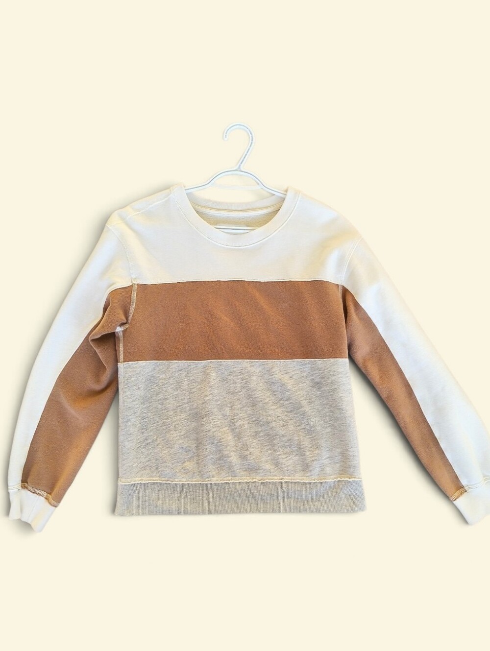 Abercrombie & Fitch Colorblock Crewneck Sweater in Cream, Tan & Gray